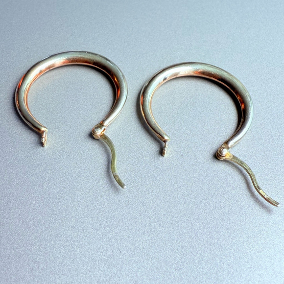 Sterling Silver Gold Vermeil 1” Round Hoop Classic Vintage Graduated Earrings - Picture 6 of 9